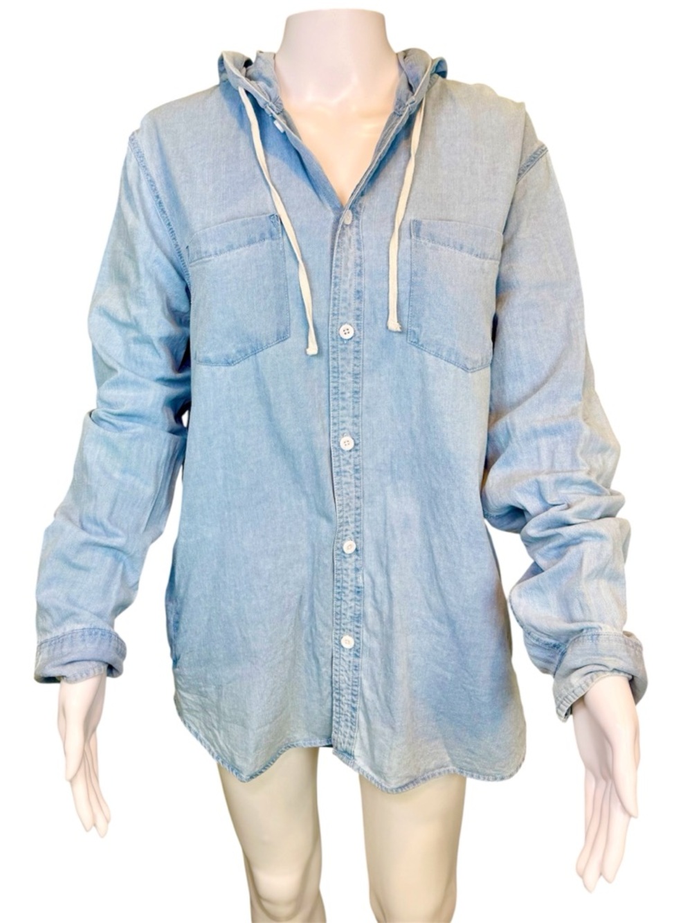 PacSun Denim Hoodie Jacket Medium Button Down Chambray Shacket Cotton